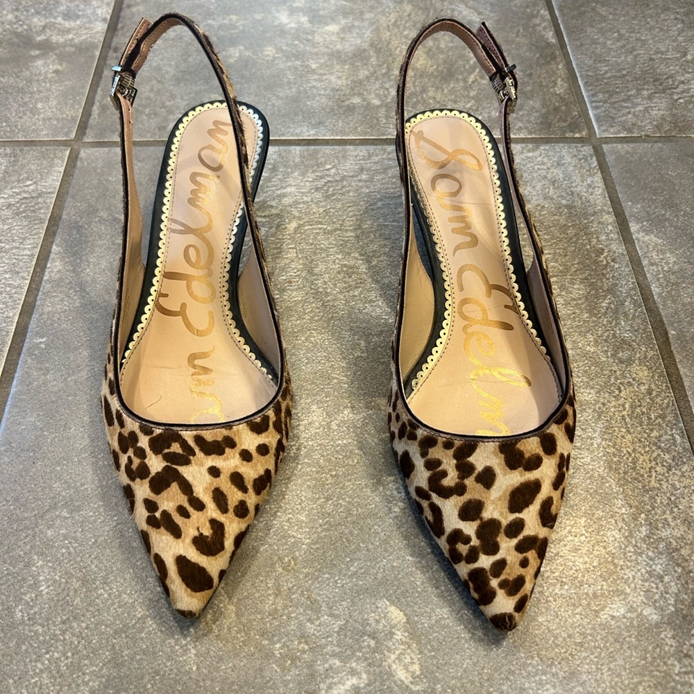 Sam Edelman leopard print kitten heel sling backs. Good condition. Size 8.5